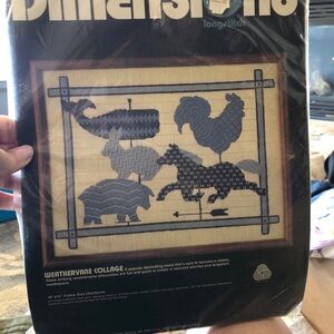 Dimensions Long stitch weathervane collage. MADE in USA 18” x 14” 💯 wool